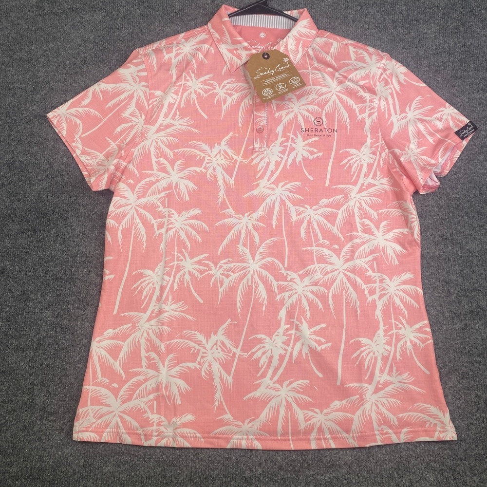 Sunday Crew Sheraton Maui Resort Pink Palm Tree UPF 50+ Polo Shirt Mens XL NEW